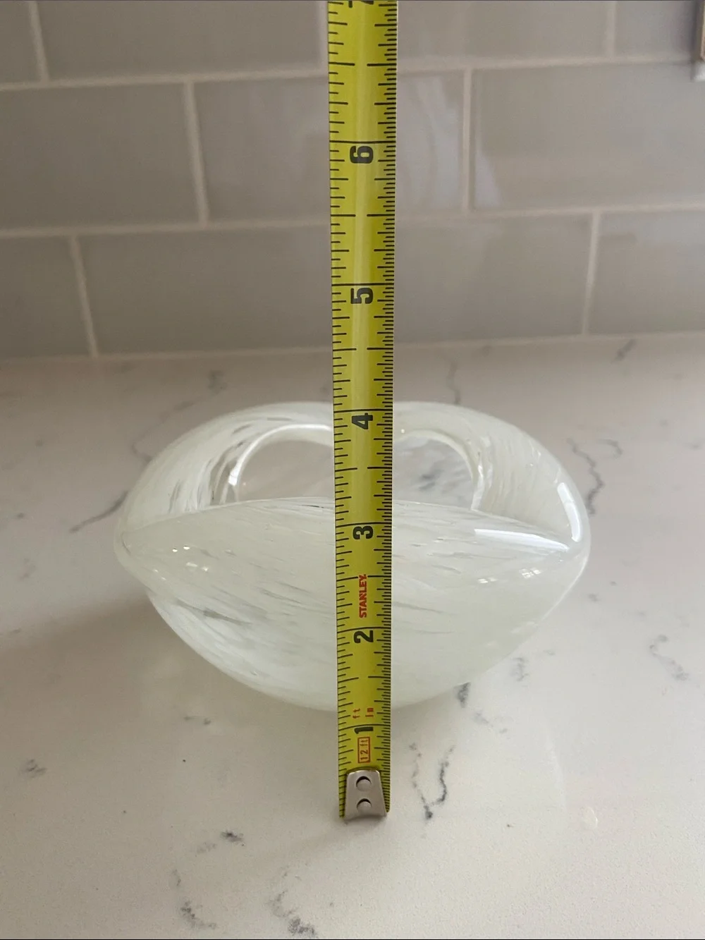 Vintage Hand Blown White Swirl Art Glass Ashtray